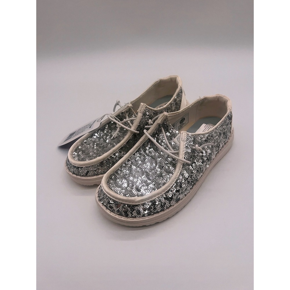 Hey Dude Wendy Sequin Cream Silver Sequin Slip On Shoes Size 5 - Picture 4 of 7